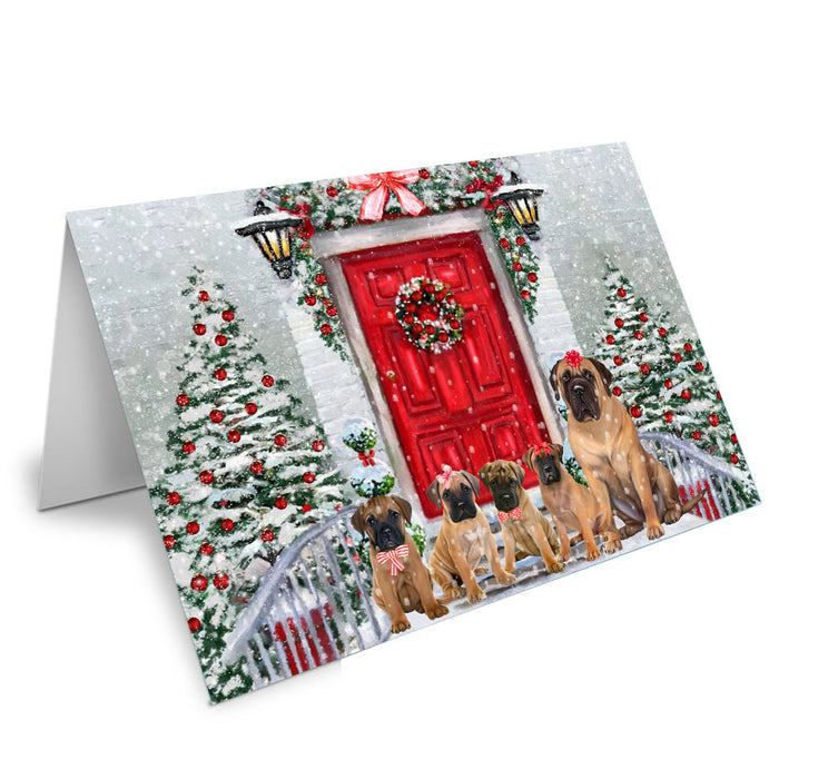 Christmas Holiday Welcome Bullmastiff Dog Handmade Artwork Assorted Pets Greeting Cards and Note Cards with Envelopes for All Occasions and Holiday Seasons