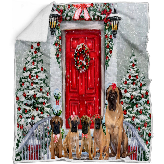 Christmas Holiday Welcome Bullmastiff Dogs Blanket - Lightweight Soft Cozy and Durable Bed Blanket - Animal Theme Fuzzy Blanket for Sofa Couch