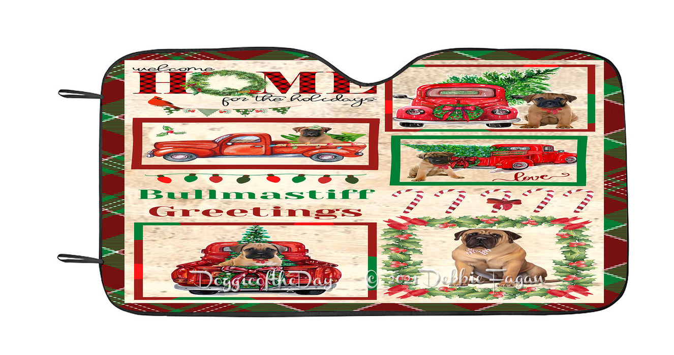 Welcome Home for Christmas Holidays Bullmastiff Dogs Car Sun Shade Cover Curtain