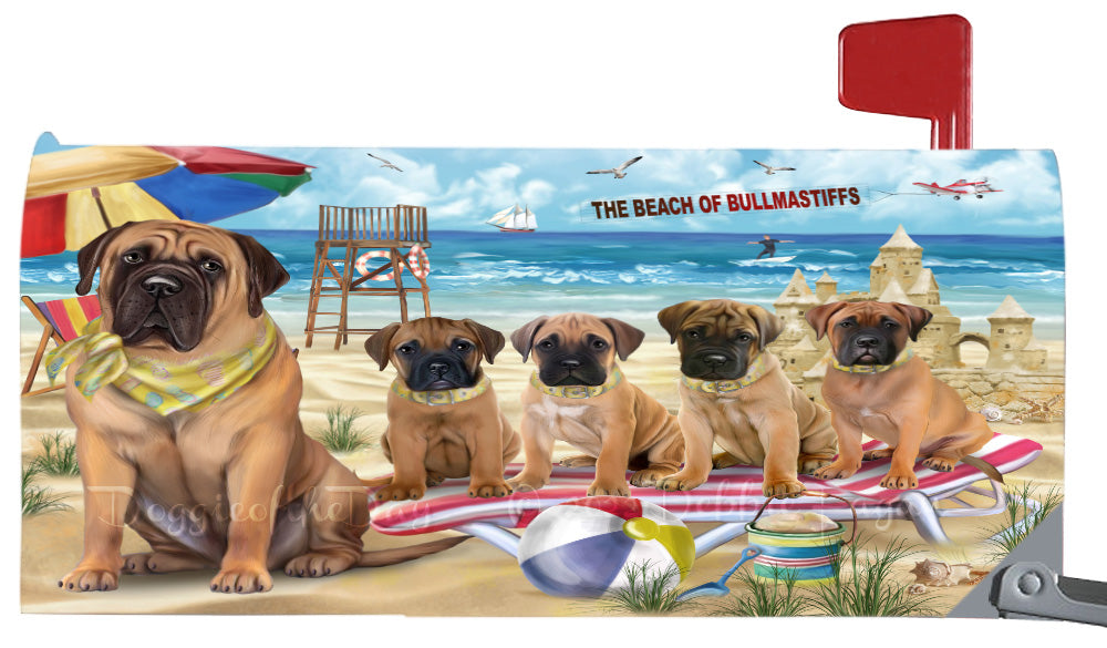 Pet Friendly Beach Bullmastiff Dogs Magnetic Mailbox Cover Both Sides Pet Theme Printed Decorative Letter Box Wrap Case Postbox Thick Magnetic Vinyl Material