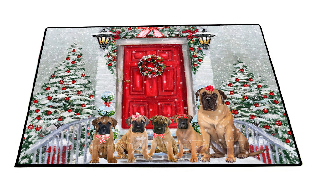 Christmas Holiday Welcome Bullmastiff Dogs Floor Mat- Anti-Slip Pet Door Mat Indoor Outdoor Front Rug Mats for Home Outside Entrance Pets Portrait Unique Rug Washable Premium Quality Mat