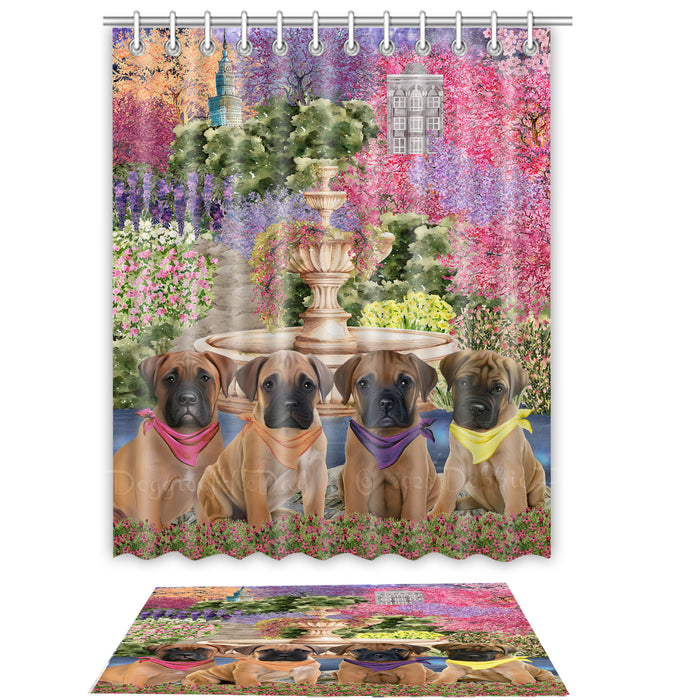 Bullmastiff Shower Curtain & Bath Mat Set, Bathroom Decor Curtains with hooks and Rug, Explore a Variety of Designs, Personalized, Custom, Dog Lover's Gifts