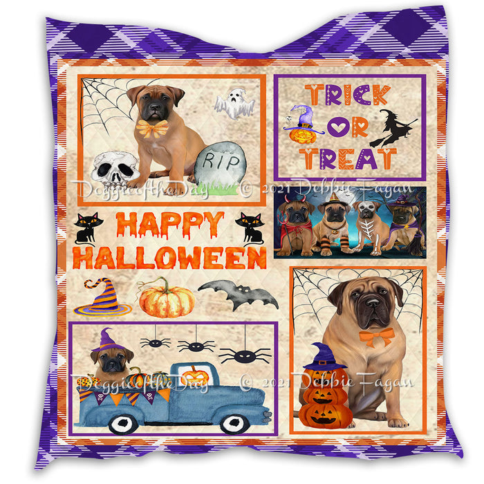 Happy Halloween Trick or Treat Pumpkin Bullmastiff Dogs Lightweight Soft Bedspread Coverlet Bedding Quilt QUILT60821
