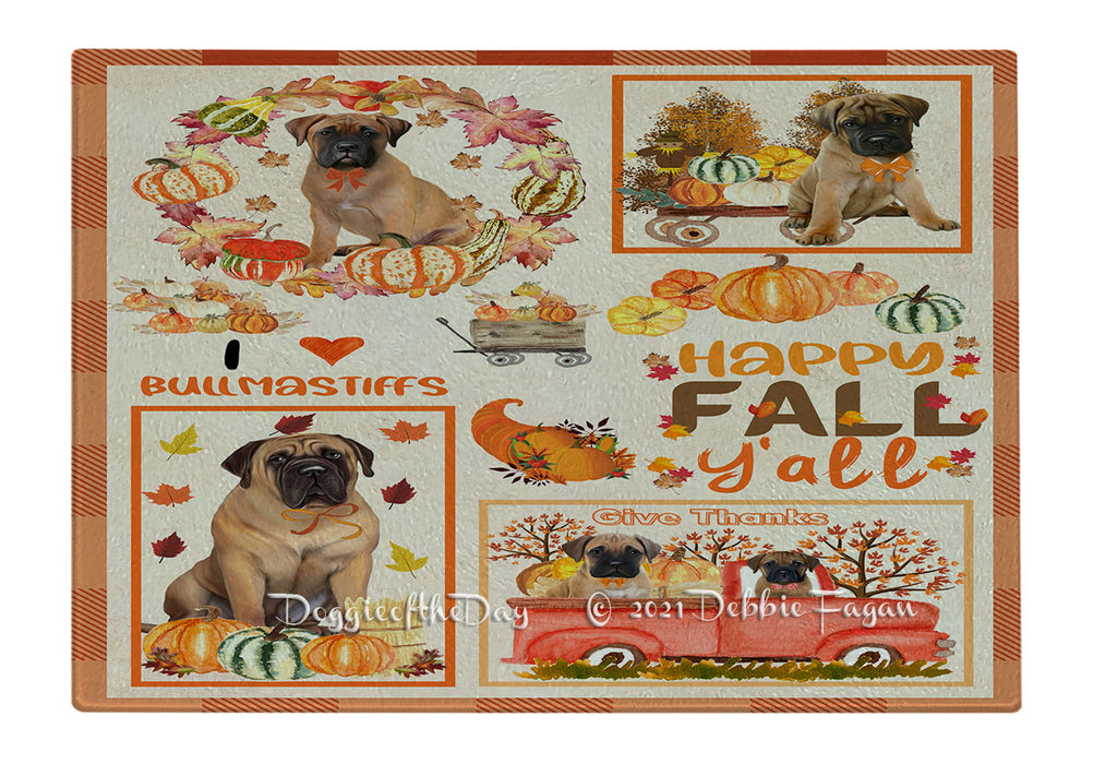Happy Fall Y'all Pumpkin Bullmastiff Dogs Cutting Board - Easy Grip Non-Slip Dishwasher Safe Chopping Board Vegetables C79837