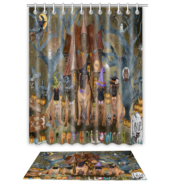 Bullmastiff Shower Curtain & Bath Mat Set, Custom, Explore a Variety of Designs, Personalized, Curtains with hooks and Rug Bathroom Decor, Halloween Gift for Dog Lovers