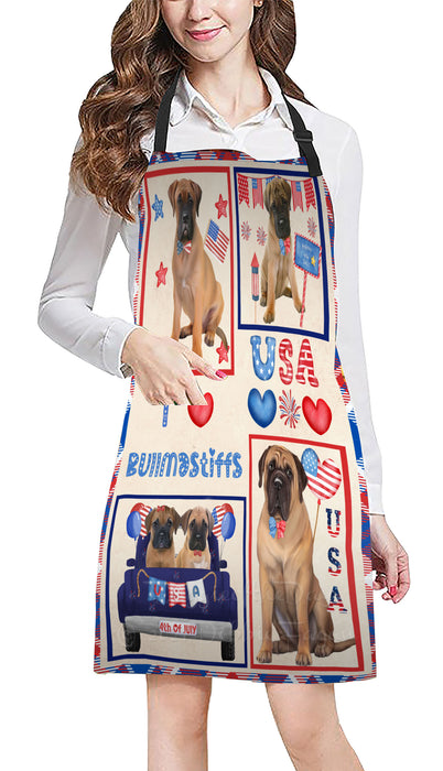 4th of July Independence Day I Love USA Bullmastiff Dogs Apron - Adjustable Long Neck Bib for Adults - Waterproof Polyester Fabric With 2 Pockets - Chef Apron for Cooking, Dish Washing, Gardening, and Pet Grooming