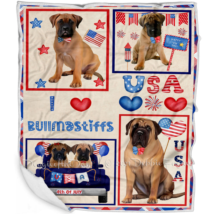 4th of July Independence Day I Love USA Bullmastiff Dogs Blanket BLNKT143487