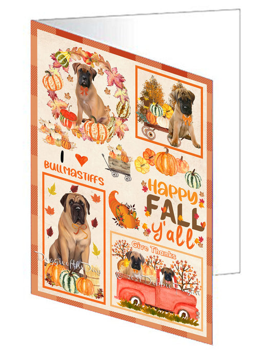Happy Fall Y'all Pumpkin Bullmastiff Dogs Handmade Artwork Assorted Pets Greeting Cards and Note Cards with Envelopes for All Occasions and Holiday Seasons GCD76961