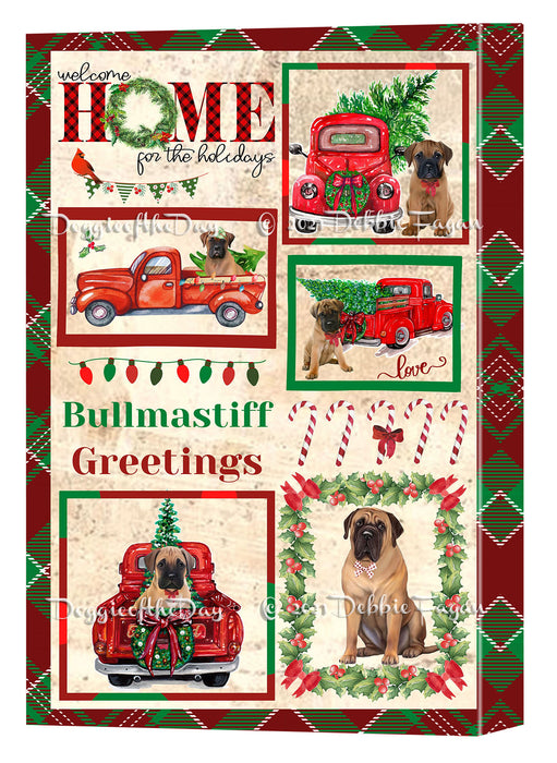 Welcome Home for Christmas Holidays Bullmastiff Dogs Canvas Wall Art Decor - Premium Quality Canvas Wall Art for Living Room Bedroom Home Office Decor Ready to Hang CVS149408