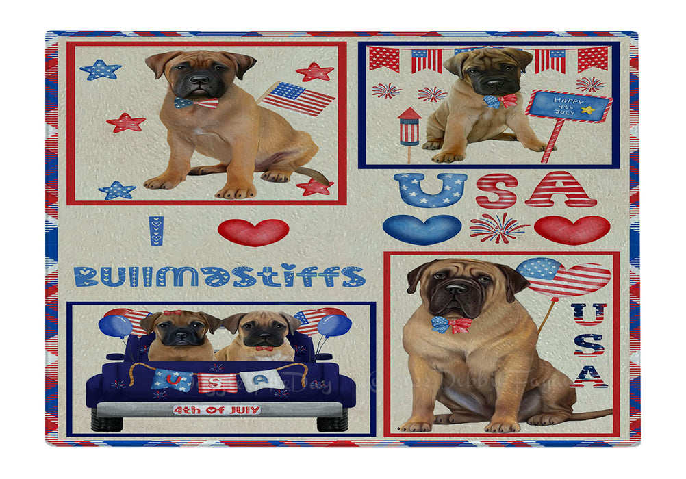 4th of July Independence Day I Love USA Bullmastiff Dogs Cutting Board - For Kitchen - Scratch & Stain Resistant - Designed To Stay In Place - Easy To Clean By Hand - Perfect for Chopping Meats, Vegetables