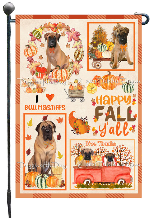 Happy Fall Y'all Pumpkin Bullmastiff Dogs Garden Flags- Outdoor Double Sided Garden Yard Porch Lawn Spring Decorative Vertical Home Flags 12 1/2"w x 18"h