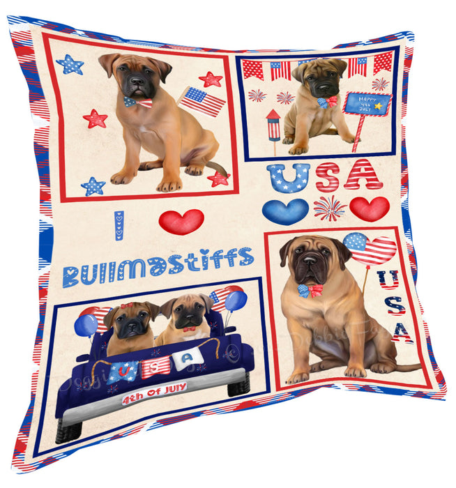 4th of July Independence Day I Love USA Bullmastiff Dogs Pillow with Top Quality High-Resolution Images - Ultra Soft Pet Pillows for Sleeping - Reversible & Comfort - Ideal Gift for Dog Lover - Cushion for Sofa Couch Bed - 100% Polyester