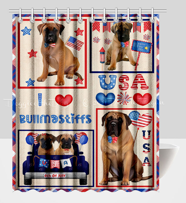 4th of July Independence Day I Love USA Bullmastiff Dogs Shower Curtain Pet Painting Bathtub Curtain Waterproof Polyester One-Side Printing Decor Bath Tub Curtain for Bathroom with Hooks