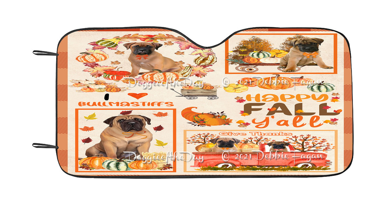Happy Fall Y'all Pumpkin Bullmastiff Dogs Car Sun Shade Cover Curtain