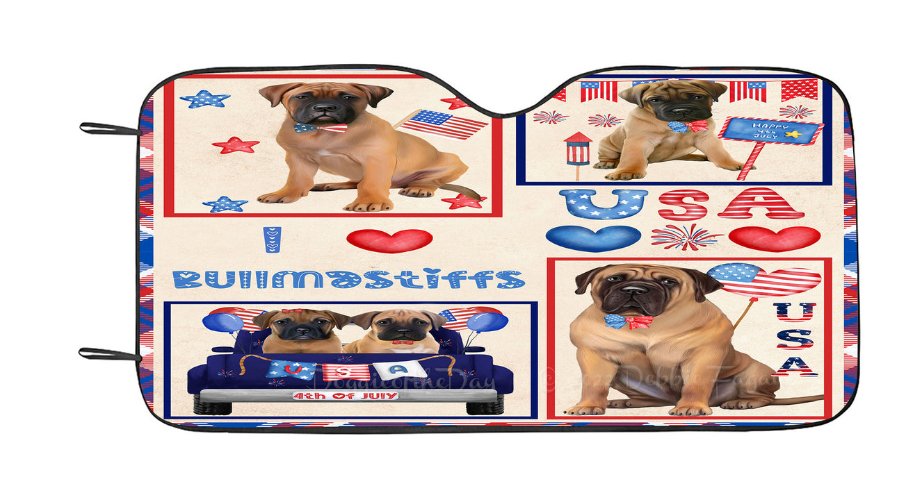 4th of July Independence Day I Love USA Bullmastiff Dogs Car Sun Shade Cover Curtain