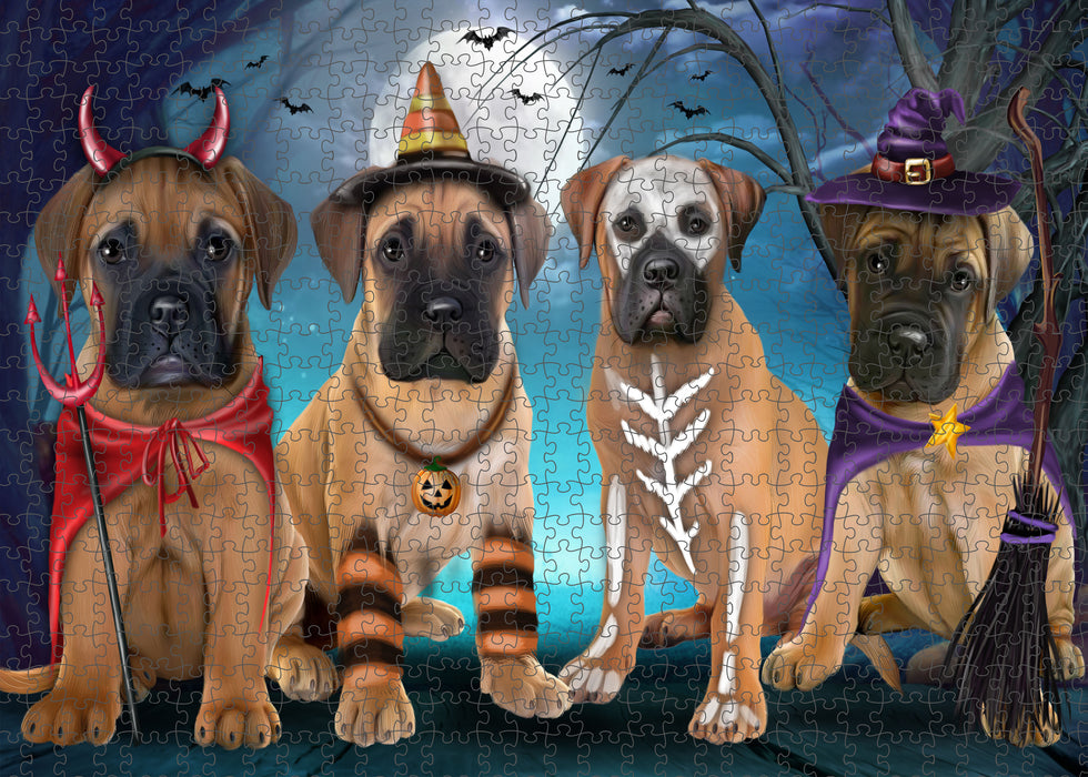Happy Halloween Trick or Treat Bullmastiff Dogs Portrait Jigsaw Puzzle for Adults Animal Interlocking Puzzle Game Unique Gift for Dog Lover's with Metal Tin Box