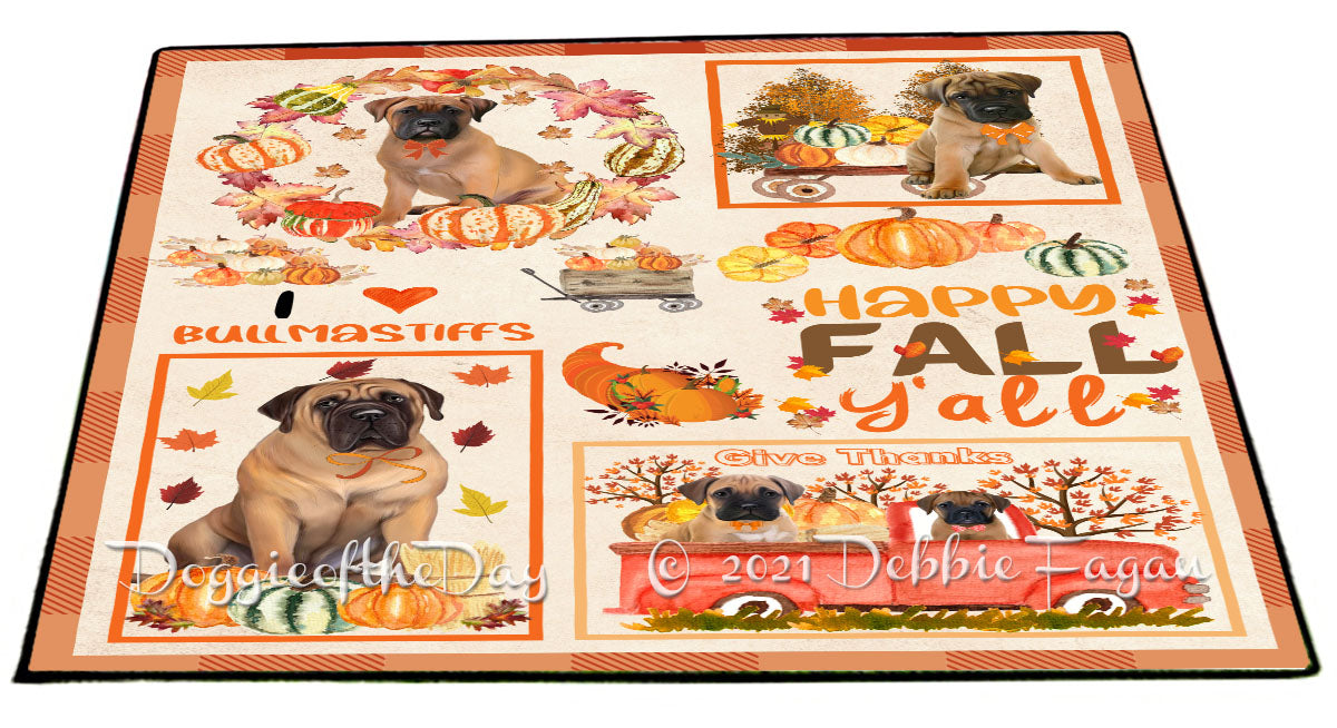 Happy Fall Y'all Pumpkin Bullmastiff Dogs Indoor/Outdoor Welcome Floormat - Premium Quality Washable Anti-Slip Doormat Rug FLMS58588