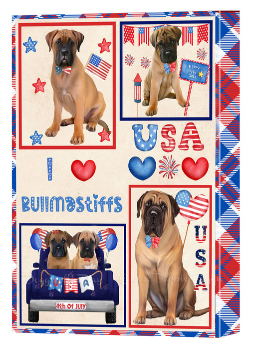 4th of July Independence Day I Love USA Bullmastiff Dogs Canvas Wall Art - Premium Quality Ready to Hang Room Decor Wall Art Canvas - Unique Animal Printed Digital Painting for Decoration