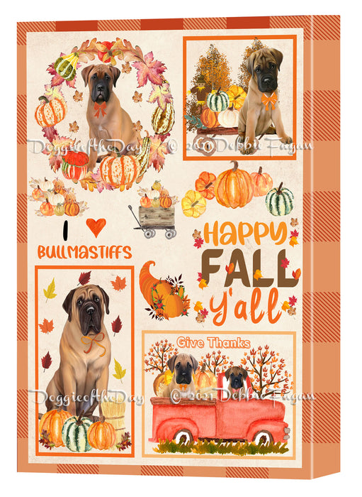Happy Fall Y'all Pumpkin Bullmastiff Dogs Canvas Wall Art - Premium Quality Ready to Hang Room Decor Wall Art Canvas - Unique Animal Printed Digital Painting for Decoration