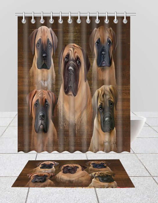 Rustic Bullmastiff Dogs  Bath Mat and Shower Curtain Combo