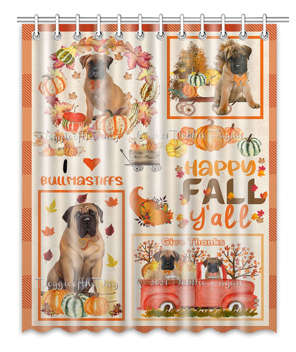 Happy Fall Y'all Pumpkin Bullmastiff Dogs Shower Curtain Bathroom Accessories Decor Bath Tub Screens