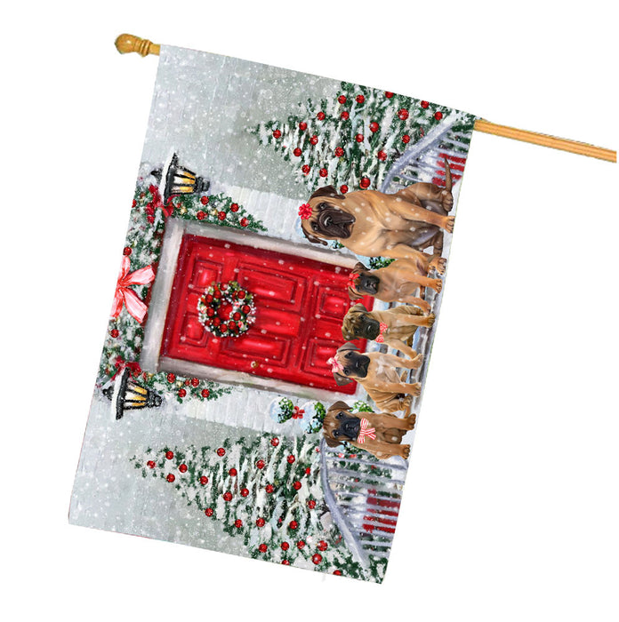 Christmas Holiday Welcome Bullmastiff Dogs House Flag Outdoor Decorative Double Sided Pet Portrait Weather Resistant Premium Quality Animal Printed Home Decorative Flags 100% Polyester