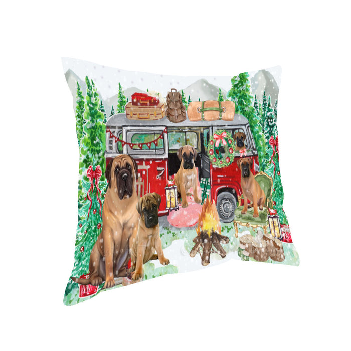 Christmas Time Camping with Bullmastiff Dogs Pillow with Top Quality High-Resolution Images - Ultra Soft Pet Pillows for Sleeping - Reversible & Comfort - Ideal Gift for Dog Lover - Cushion for Sofa Couch Bed - 100% Polyester