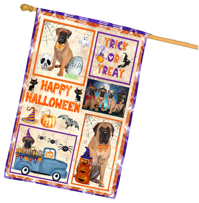 Happy Halloween Trick or Treat Bullmastiff Dogs House Flag Outdoor Decorative Double Sided Pet Portrait Weather Resistant Premium Quality Animal Printed Home Decorative Flags 100% Polyester