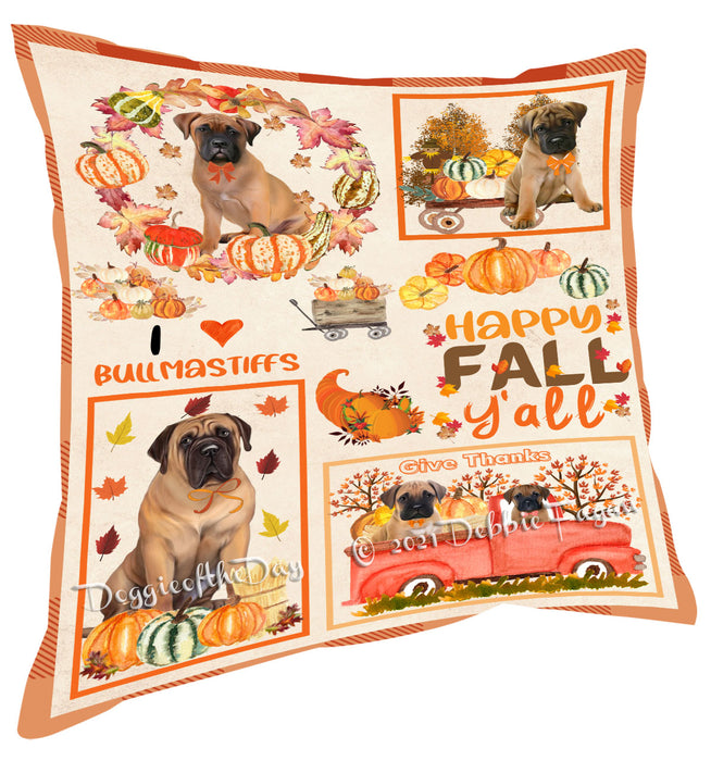Happy Fall Y'all Pumpkin Bullmastiff Dogs Pillow with Top Quality High-Resolution Images - Ultra Soft Pet Pillows for Sleeping - Reversible & Comfort - Ideal Gift for Dog Lover - Cushion for Sofa Couch Bed - 100% Polyester