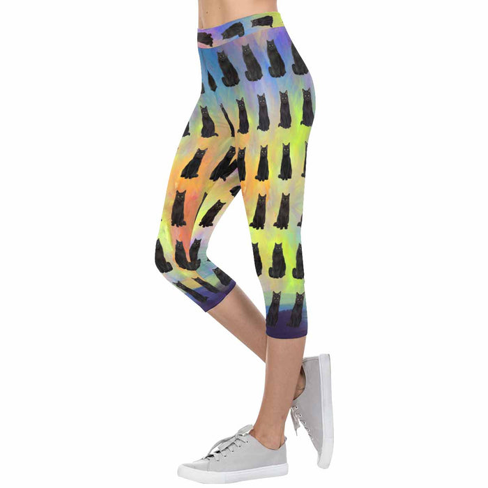 Black Cats  All-Over Low Rise Capri Leggings (Model L08)