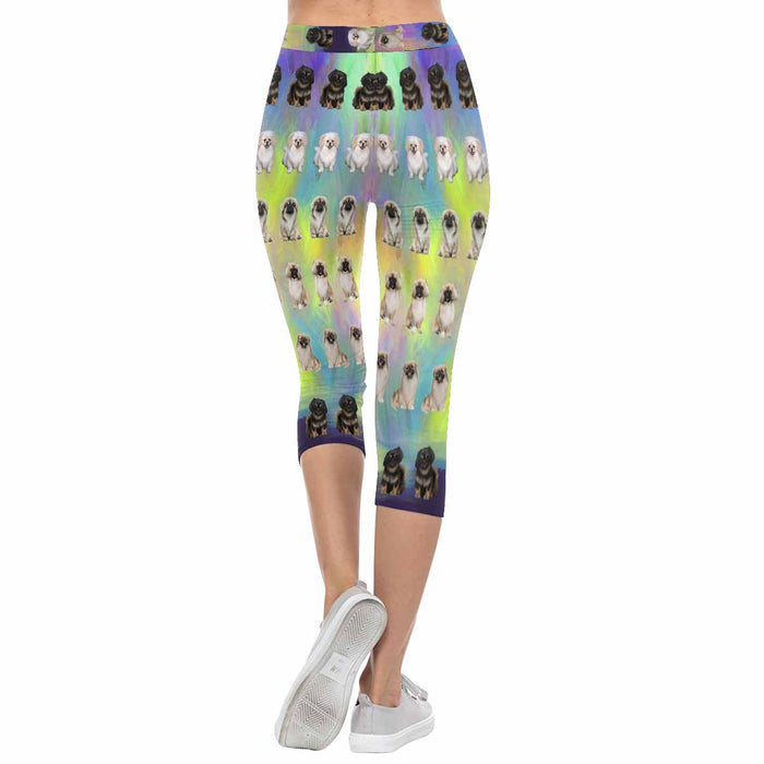 Pekingese Dogs  All-Over Low Rise Capri Leggings (Model L08)