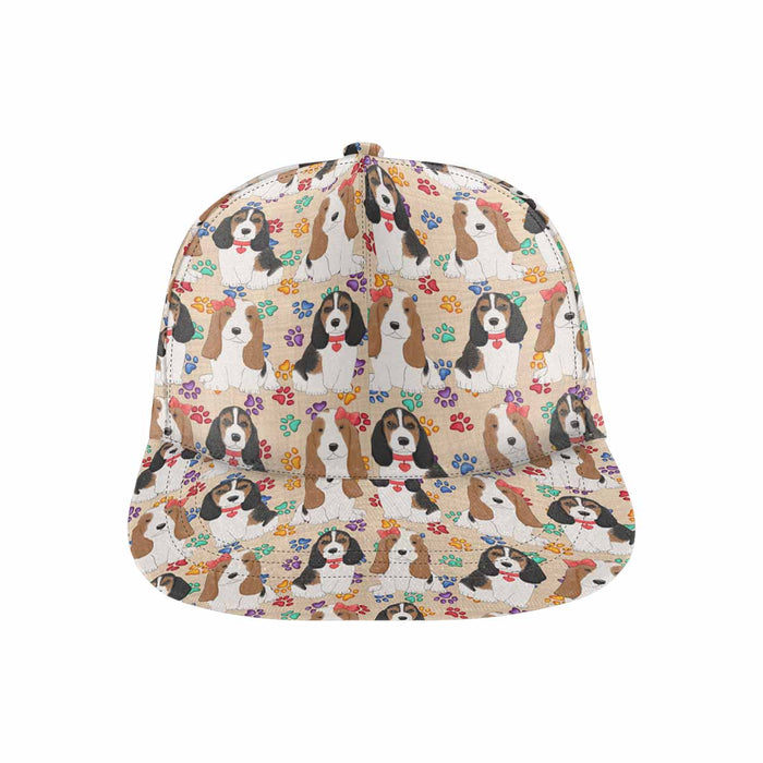 Women's All Over Rainbow Paw Print Basset Hound Dog Snapback Hat Cap