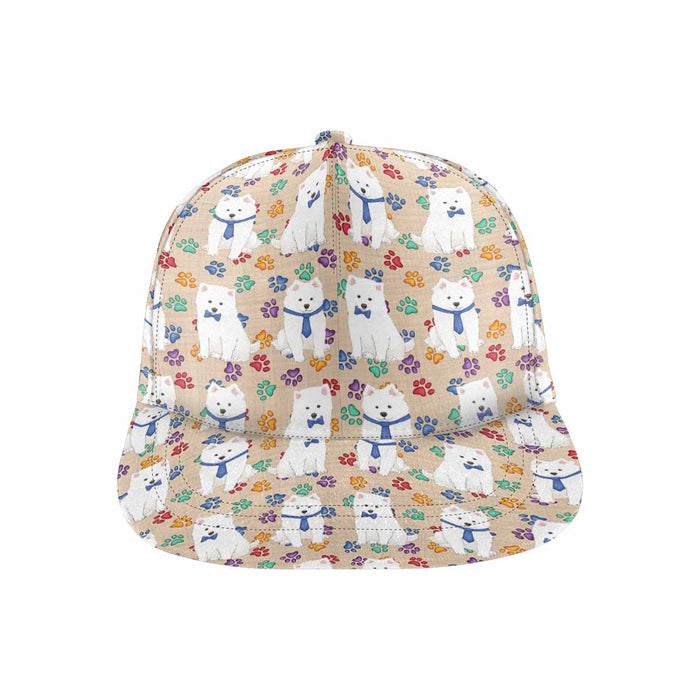 Women's All Over Rainbow Paw Print American Eskimo Dog Snapback Hat Cap