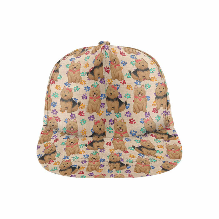 Women's All Over Rainbow Paw Print Australian Terrier Dog Snapback Hat Cap