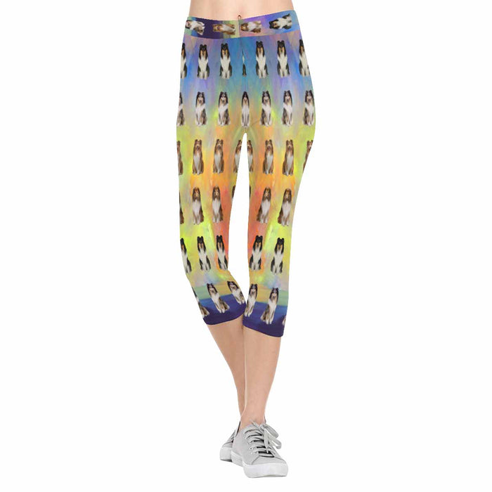 Rough Collie Dogs  All-Over Low Rise Capri Leggings (Model L08)