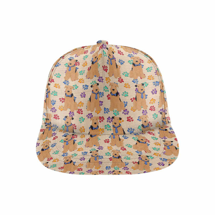 Women's All Over Rainbow Paw Print Airedale Dog Snapback Hat Cap