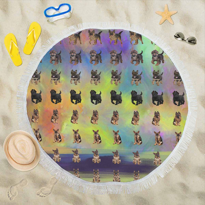 German Shepherd Dogs  Round Beach Mat 59’’