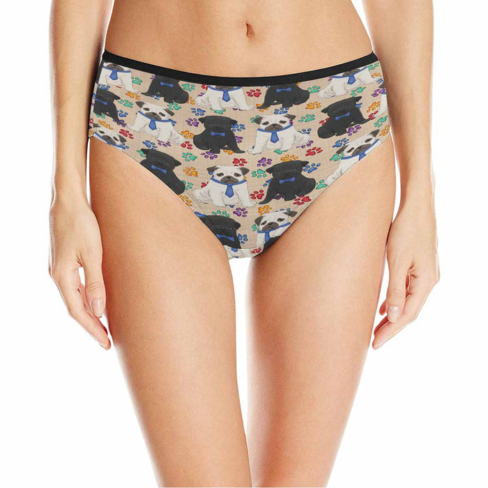 Pug Dogs Blue  Women&#039;s High Waist Briefs (Model L26)