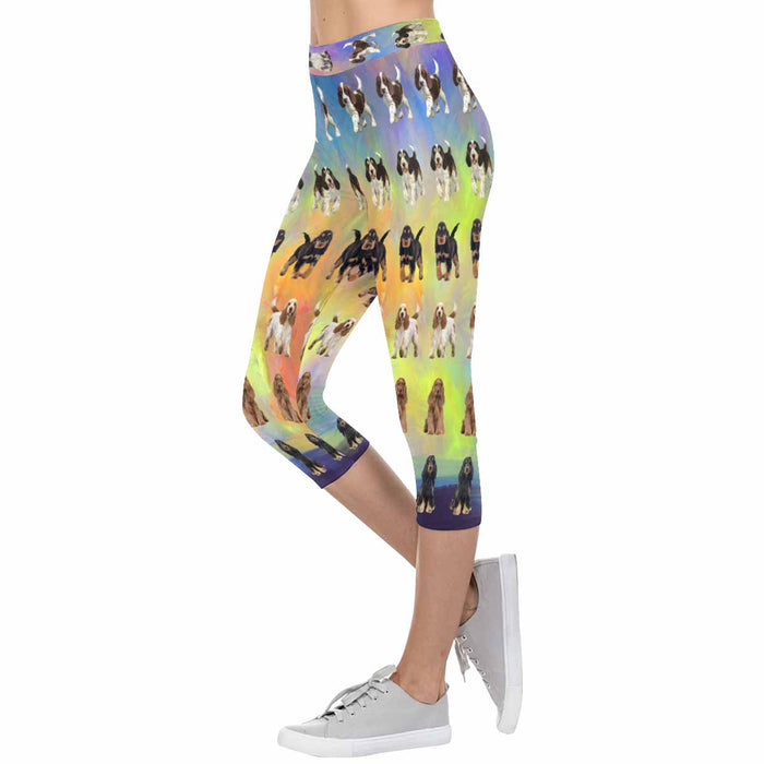 Cocker Spaniel Dogs  All-Over Low Rise Capri Leggings (Model L08)