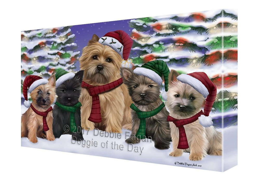 Cairn Terrier Dog Christmas Family Portrait in Holiday Scenic Background Canvas Wall Art