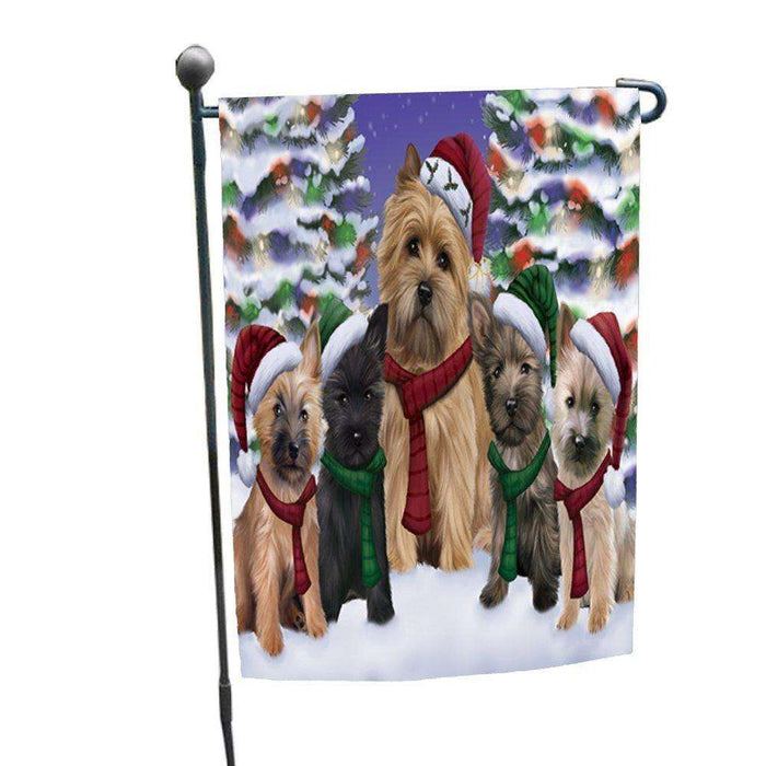 Cairn Terrier Dog Christmas Family Portrait in Holiday Scenic Background Garden Flag