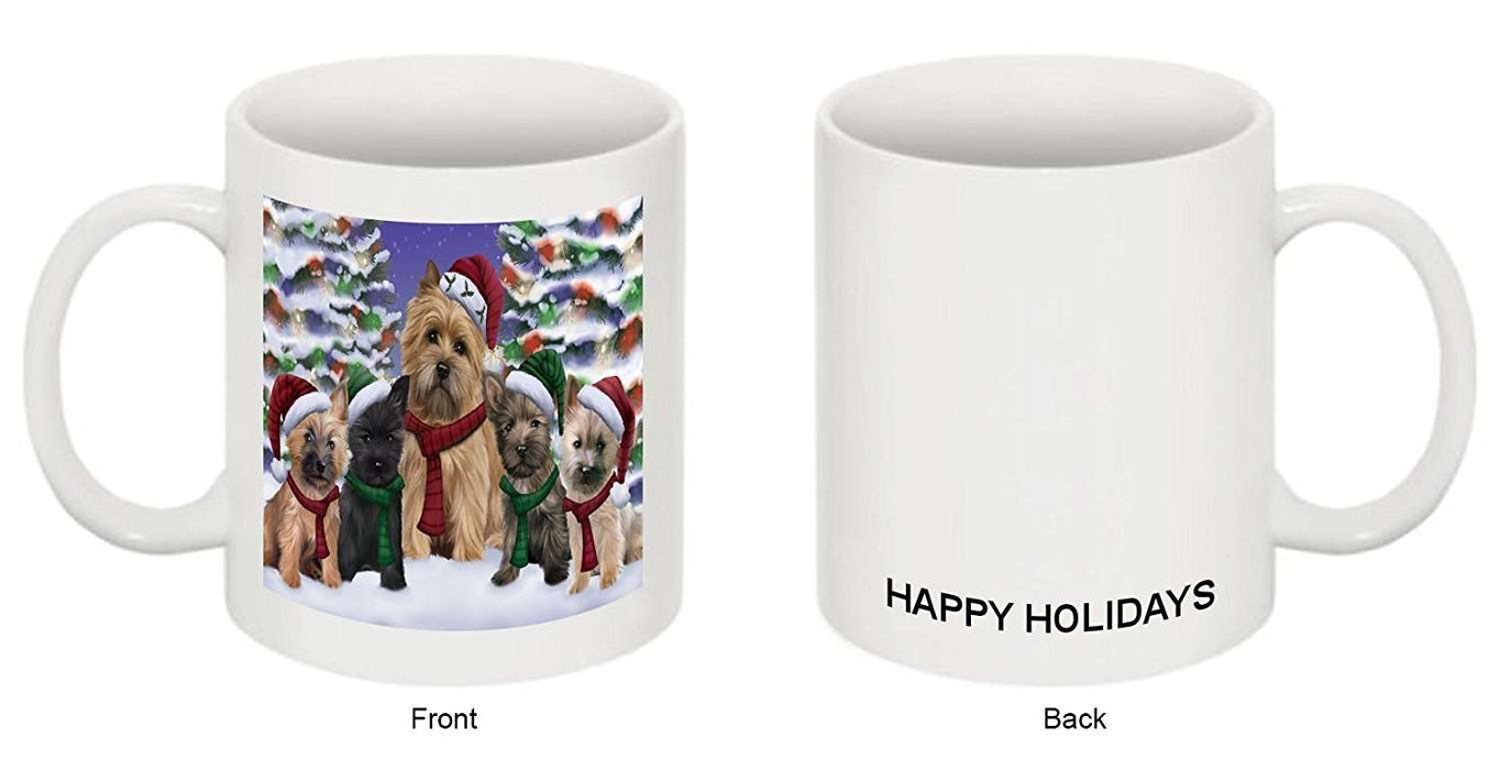 Cairn Terrier Dog Christmas Family Portrait in Holiday Scenic Background Mug