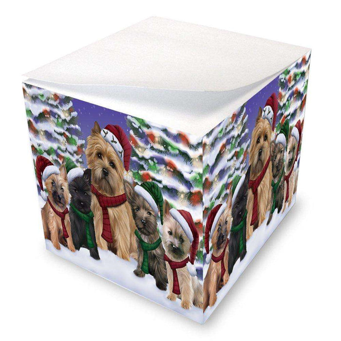 Cairn Terrier Dog Christmas Family Portrait in Holiday Scenic Background Note Cube D137