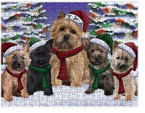 Cairn Terrier Dog Christmas Family Portrait in Holiday Scenic Background Puzzle with Photo Tin