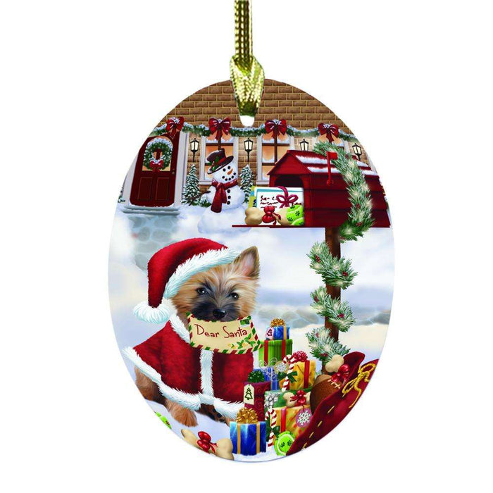 Cairn Terrier Dog Dear Santa Letter Christmas Holiday Mailbox Oval Glass Christmas Ornament OGOR49027