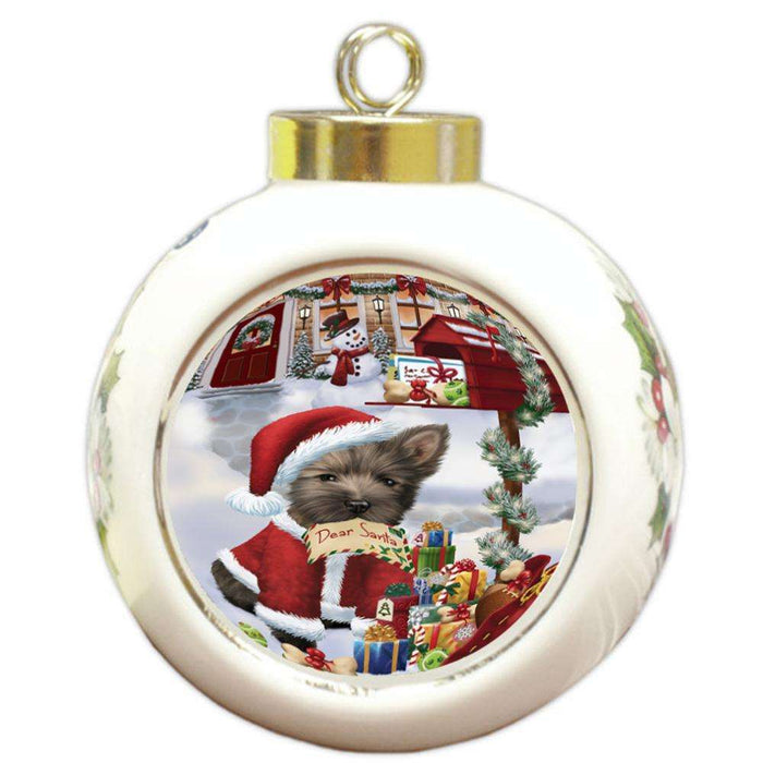 Cairn Terrier Dog Dear Santa Letter Christmas Holiday Mailbox Round Ball Christmas Ornament RBPOR53882