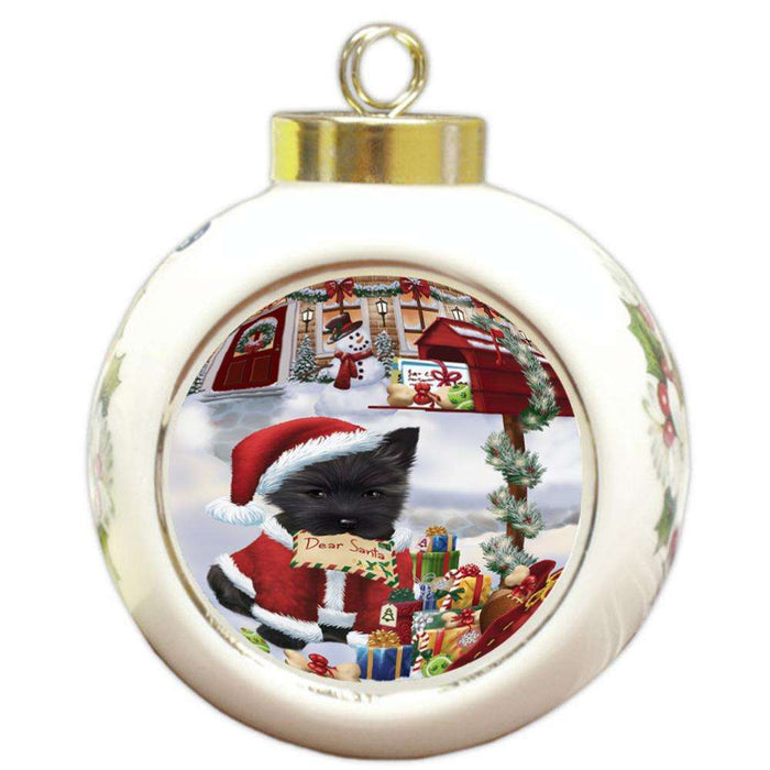 Cairn Terrier Dog Dear Santa Letter Christmas Holiday Mailbox Round Ball Christmas Ornament RBPOR53883