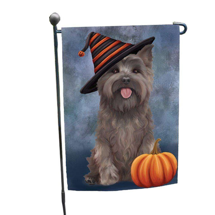 Cairn Terrier Dog Wearing Witch Hat with Pumpkin Garden Flag