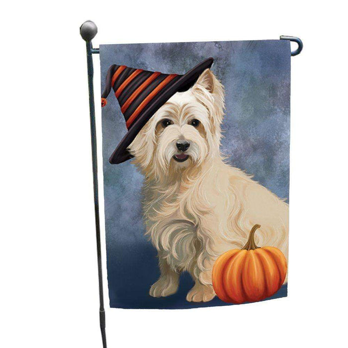 Cairn Terrier Dog Wearing Witch Hat with Pumpkin Garden Flag