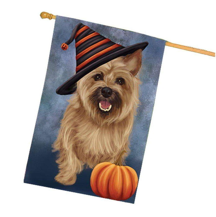 Cairn Terrier Dog Wearing Witch Hat with Pumpkin House Flag